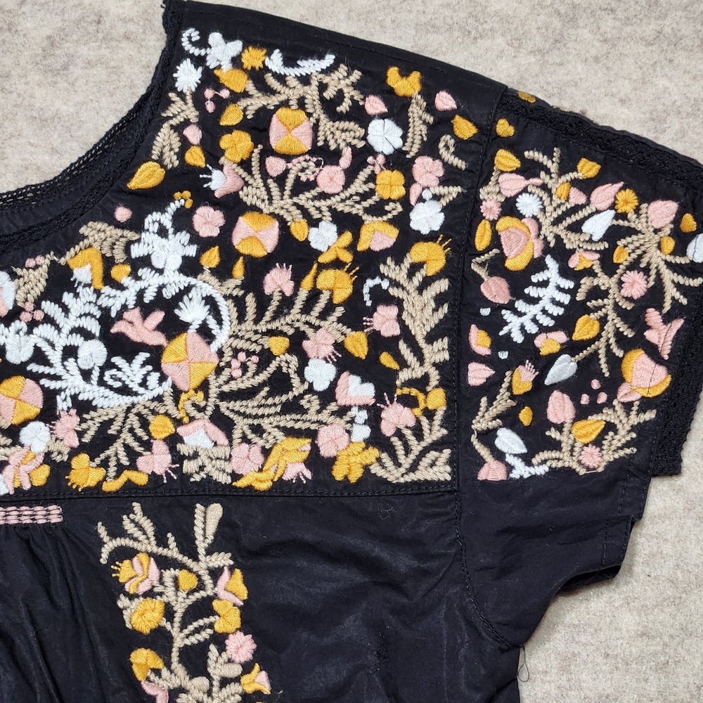 Madewell Black Embroidered Short Sleeve Boho Tunic‎ Top Women's XS - Picture 5 of 7